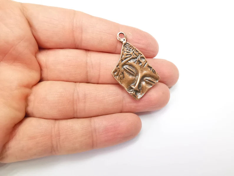 4 Face mythological charms Antique Copper plated charms (39x28mm) G33524