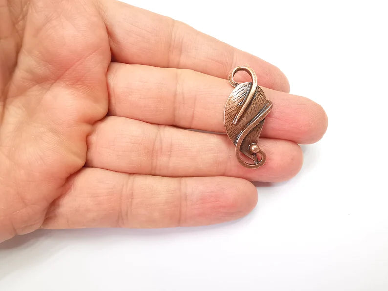 2 Leaf Charms, Antique Copper Plated Dangle Charms (36x17mm) G33527