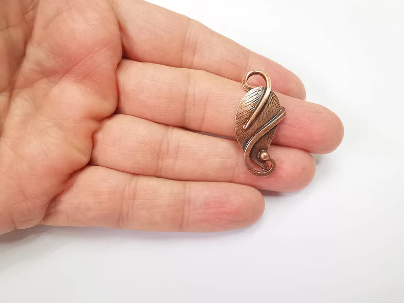 2 Leaf Charms, Antique Copper Plated Dangle Charms (36x17mm) G33527
