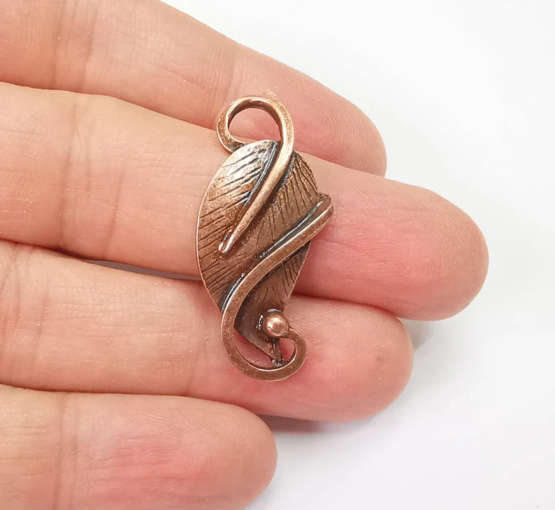 2 Leaf Charms, Antique Copper Plated Dangle Charms (36x17mm) G33527