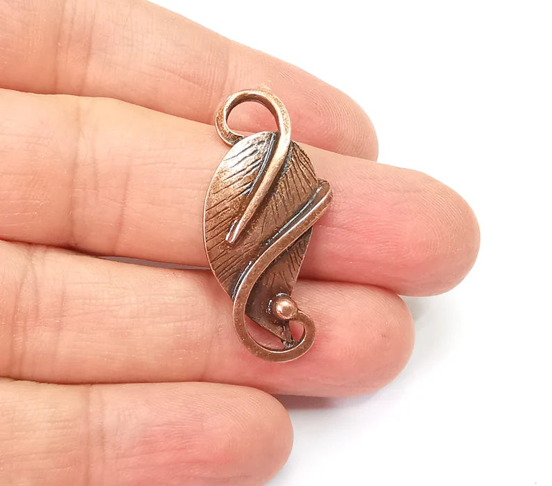 2 Leaf Charms, Antique Copper Plated Dangle Charms (36x17mm) G33527