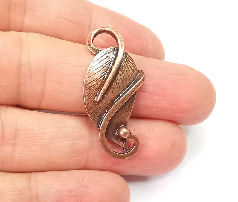 2 Leaf Charms, Antique Copper Plated Dangle Charms (36x17mm) G33527