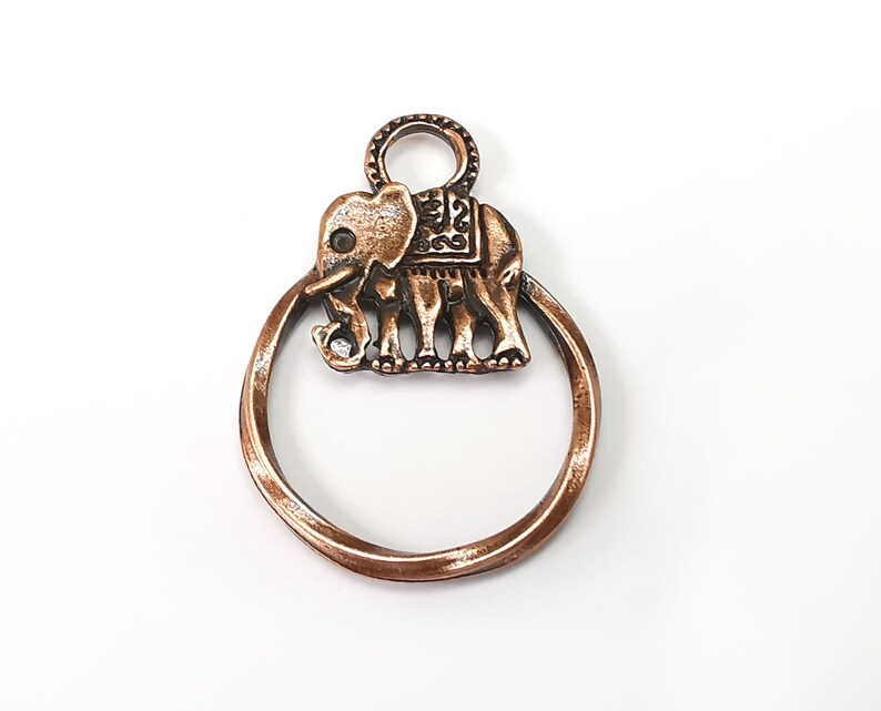 Elephant Circle Charms, Antique Copper Plated (47x33mm) G33532