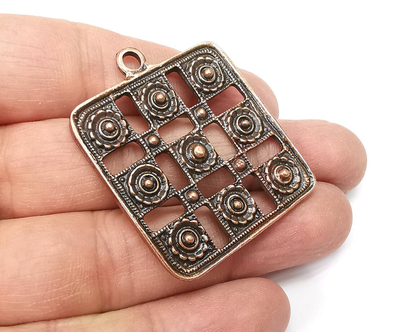 Flowers Square Charms Pendant Antique Copper Plated Charms (46x38mm) G33533