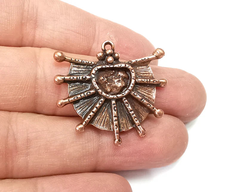 Antique Copper Charms, Antique Copper Plated Pendant (35x31mm)(11x8mm Blank) G33535