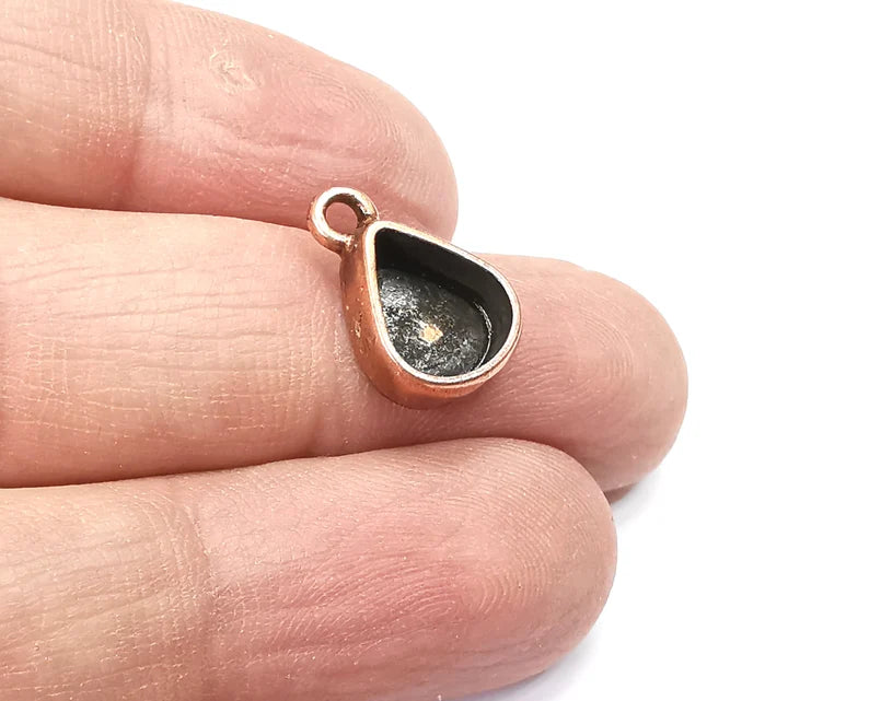 5 Drop Pendant Blanks, Resin Bezel Bases, Mosaic Mountings, Dry flower Frame, Polymer Clay base, Antique Copper Plated (10x8mm) G33536