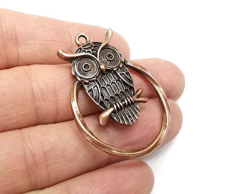 Owl Circle Charms, Antique Copper Plated (44x32mm) G33537