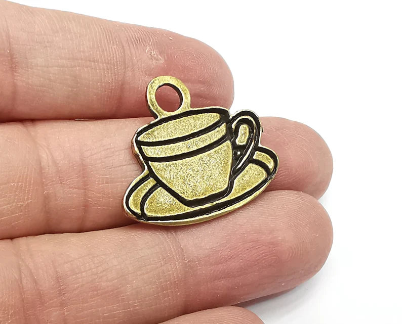 2 Coffee Cup Charms Pendant Antique Bronze Plated Charms (30x25mm) G33543