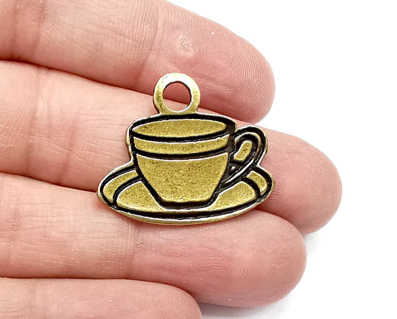 2 Coffee Cup Charms Pendant Antique Bronze Plated Charms (30x25mm) G33543