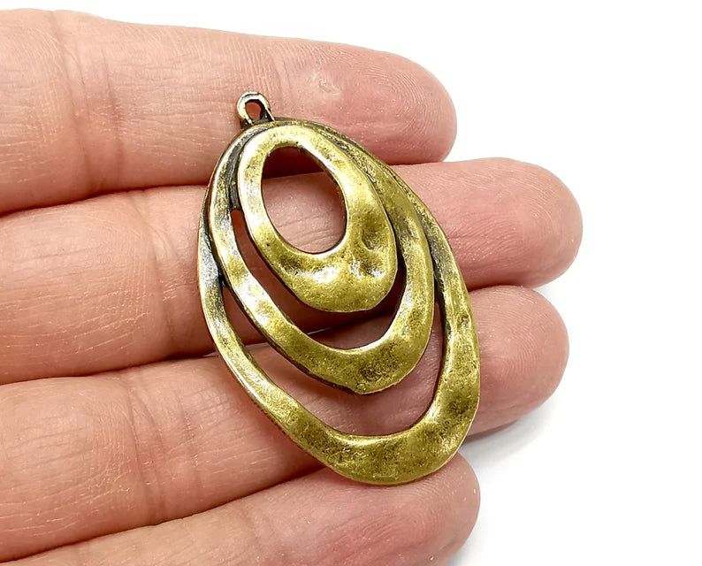 Antique Bronze Plated Dangle Charms, Oval Hammered Charms (47x31mm) G33545