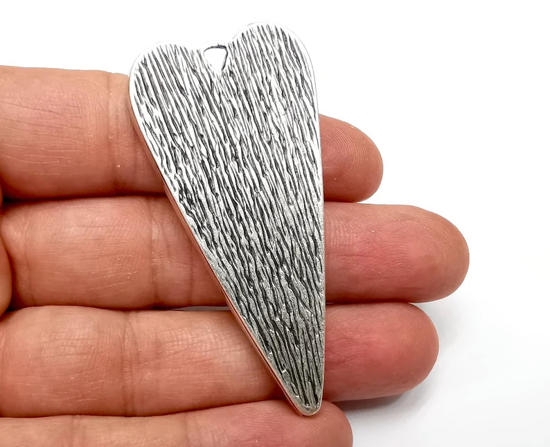 Long Heart Pendant Blanks, Resin Bezel Bases, Mosaic Mountings, Dry flower Frame, Polymer Clay base, Antique Silver Plated (64x30mm) G33546