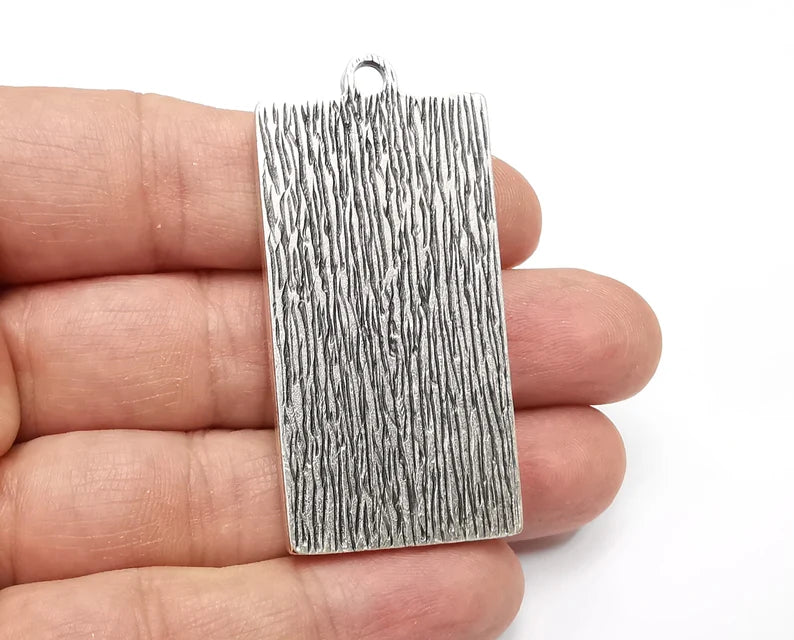 Rectangle Pendant Blanks, Resin Bezel Bases, Mosaic Mountings, Dry flower Frame, Polymer Clay base, Antique Silver Plated (50x25mm) G33547