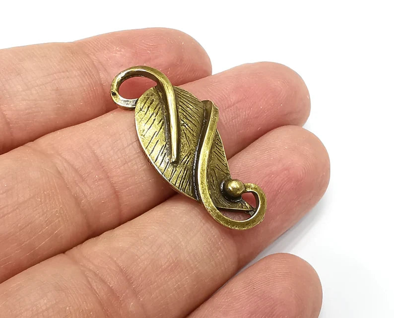 2 Leaf Charms, Antique Bronze Plated Dangle Charms (36x17mm) G33549