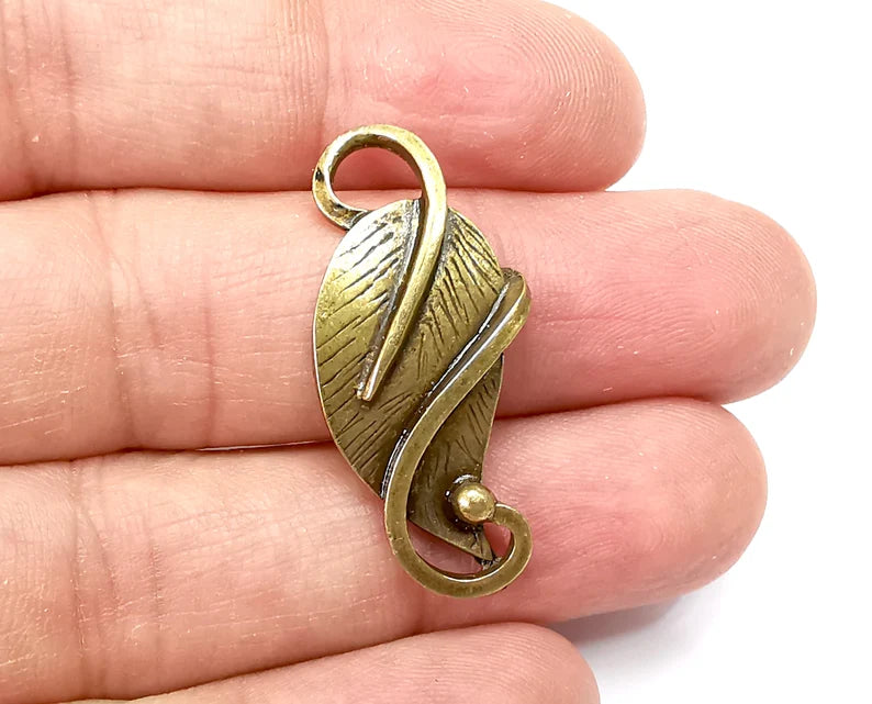 2 Leaf Charms, Antique Bronze Plated Dangle Charms (36x17mm) G33549
