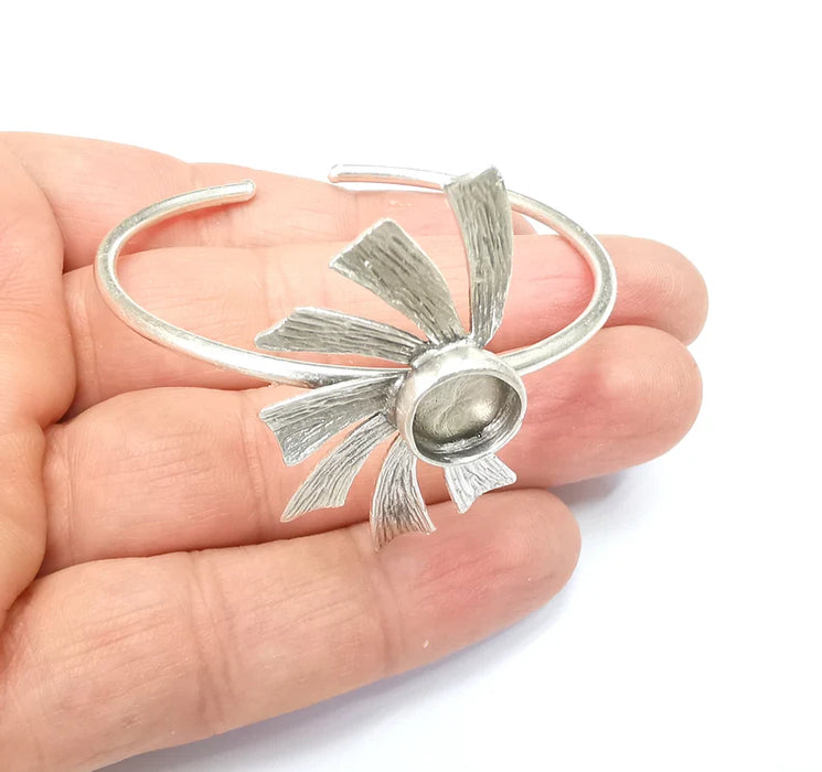 Leaf Bracelet Blank Resin Bezel Cabochon Cuff Base Settings Adjustable Bracelet Antique Silver Plated Brass (10mm Bezel) G33563