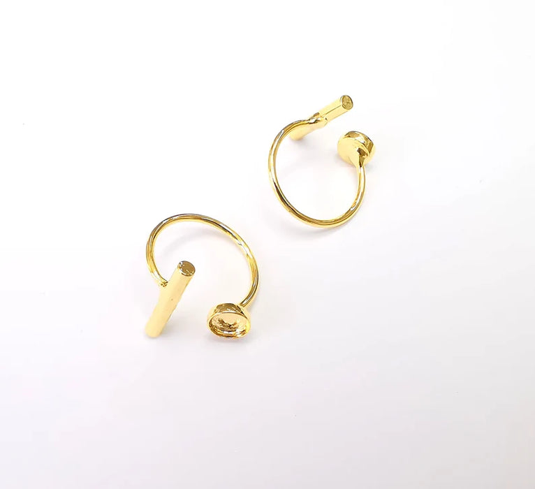 Gold Plated Bar Ring Blank Base Bezel Settings Cabochon Base Mountings Adjustable , Shiny Gold Plated Brass (6mm Blank) G33564