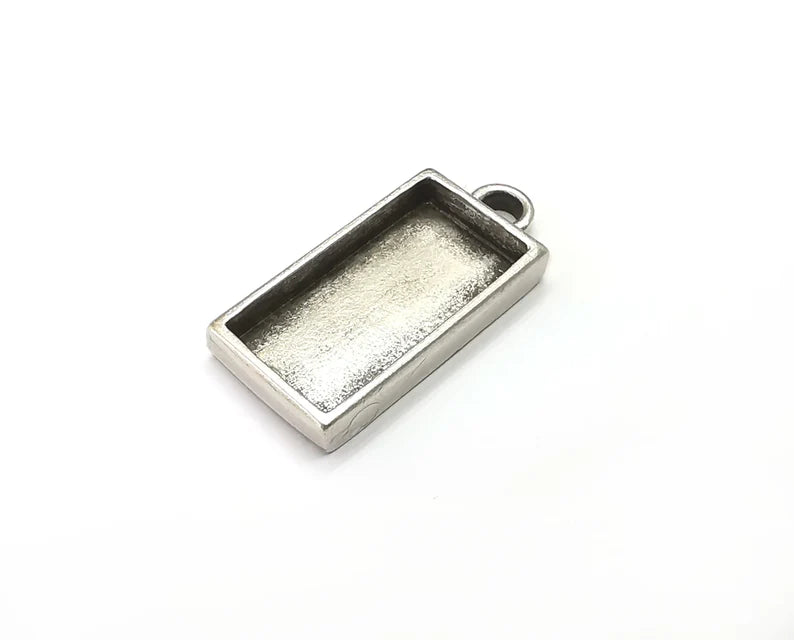 Rectangle Pendant Blanks, Resin Bezel Bases, Mosaic Mountings, Polymer Clay base, Antique Silver Plated (25x12mm) G33496
