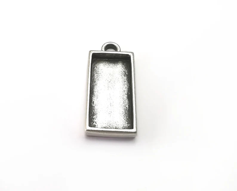 Rectangle Pendant Blanks, Resin Bezel Bases, Mosaic Mountings, Polymer Clay base, Antique Silver Plated (25x12mm) G33496