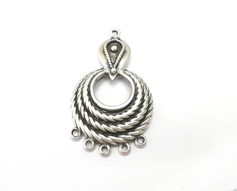 Twisted Charms, Connector Dangle Charms Antique Silver Plated (51x30mm) G33499