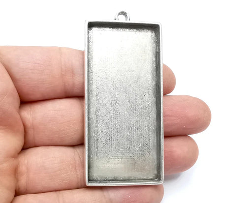 Rectangle Pendant Blanks, Resin Bezel Bases, Mosaic Mountings, Dry flower Frame, Polymer Clay base, Antique Silver Plated (64x30mm) G33569