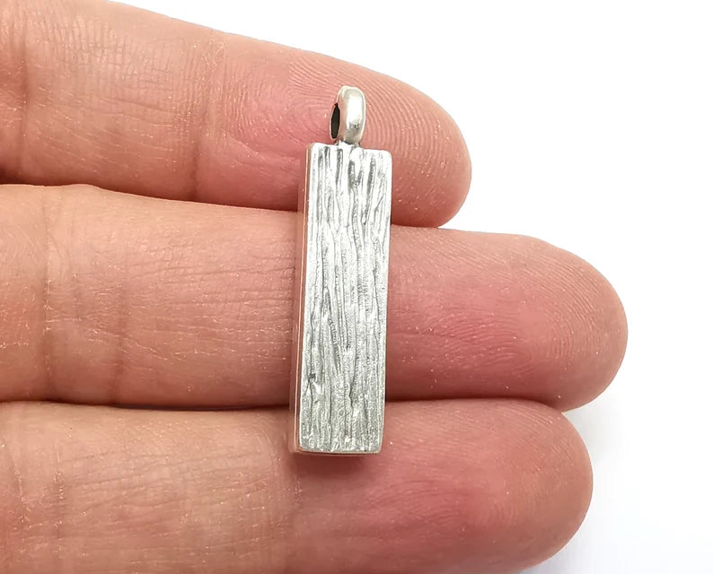 2 Rectangle Pendant Blanks, Resin Bezel Bases, Mosaic Mountings, Dry flower Frame, Polymer Clay base, Antique Silver Plated (25x5mm) G33571