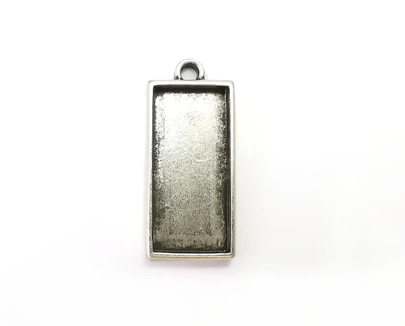 Rectangle Pendant Blanks, Resin Bezel Bases, Mosaic Mountings, Dry flower Frame, Polymer Clay base, Antique Silver Plated (35x16mm) G33573