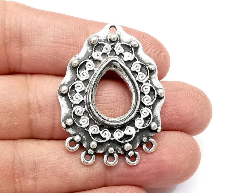 Drop Pendant Blanks, Resin Bezel Bases, Mosaic Mountings, Dry flower Frame, Polymer Clay base, Antique Silver Plated (18x13mm) G33500