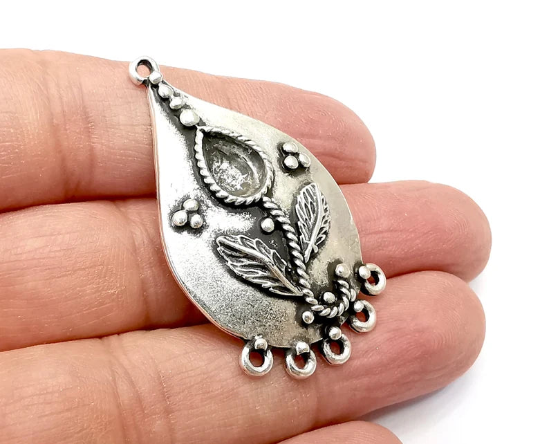 Drop Flower Pendant Blanks, Resin Bezel Bases, Mosaic Mountings, Dry flower Frame, Polymer Clay base, Antique Silver Plated (10x7mm) G33501