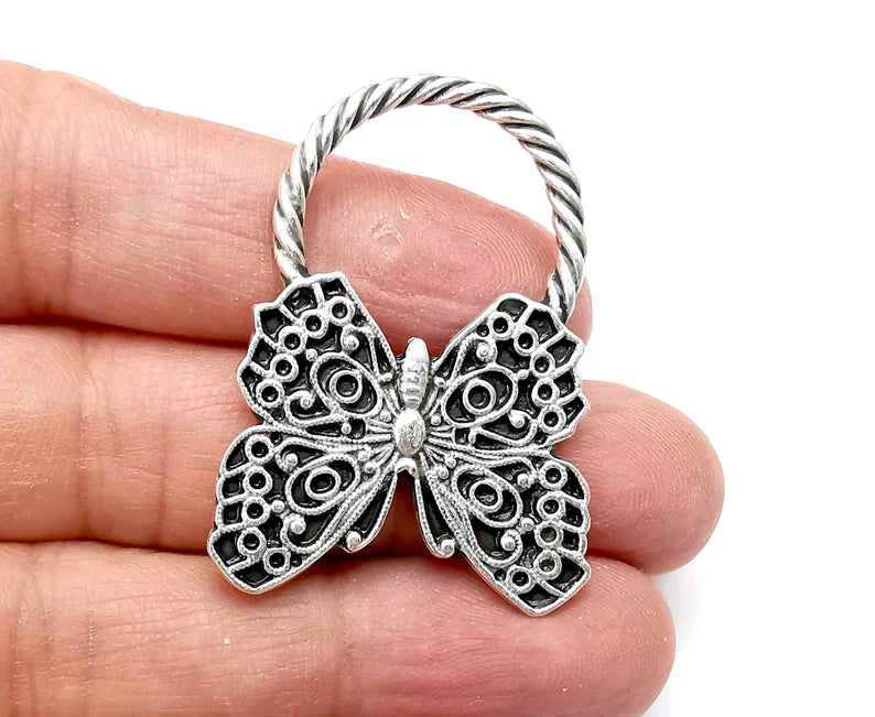 Butterfly Charms, Antique Silver Plated Dangle Charms (44x32mm) G33502