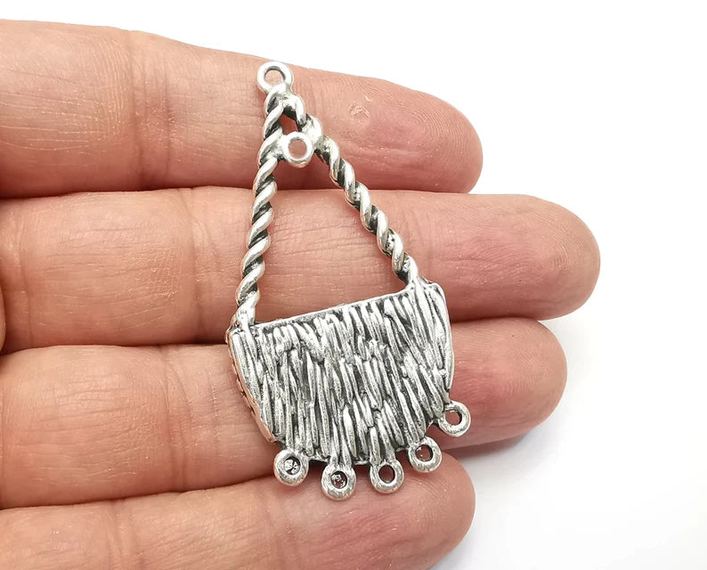 Flower Charms, Connector Antique Silver Plated Dangle Charms (56x28mm) G33503