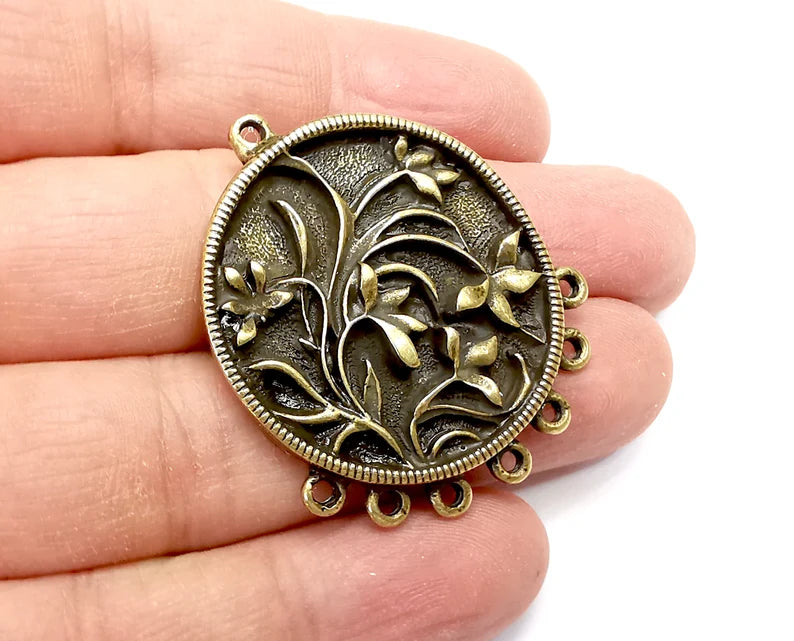 Flower Round Pendant, Charms, Connector Antique Bronze Plated (44x36mm) G33575