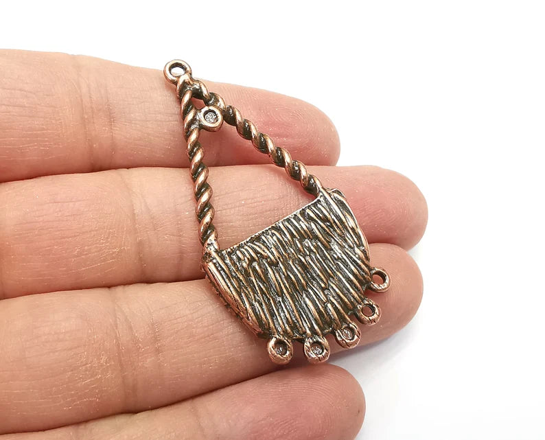 Flower Charms, Connector Antique Copper Plated Dangle Charms (56x28mm) G33576