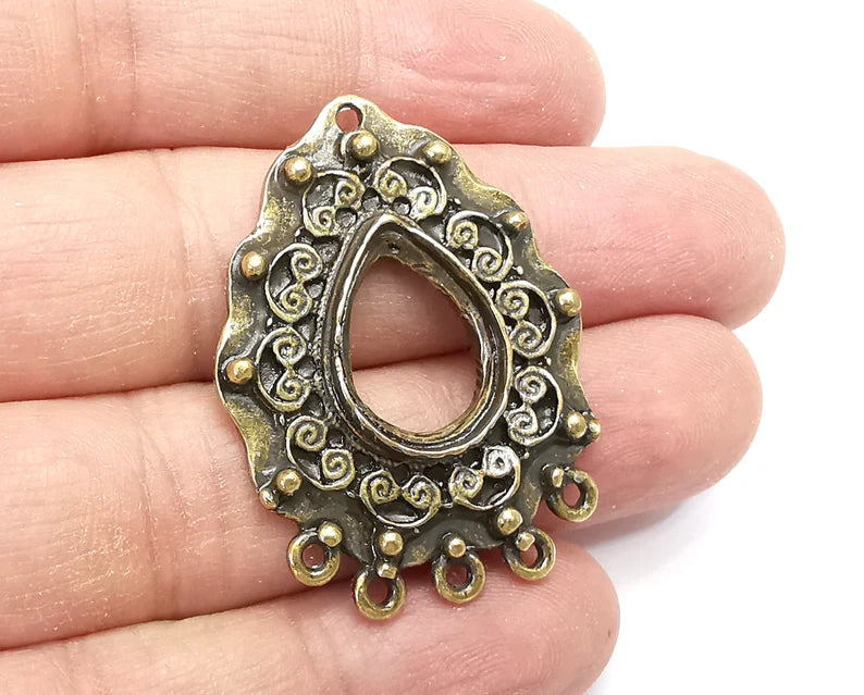 Drop Pendant Blanks, Resin Bezel Bases, Mosaic Mountings, Dry flower Frame, Polymer Clay base, Antique Bronze Plated (18x13mm) G33577