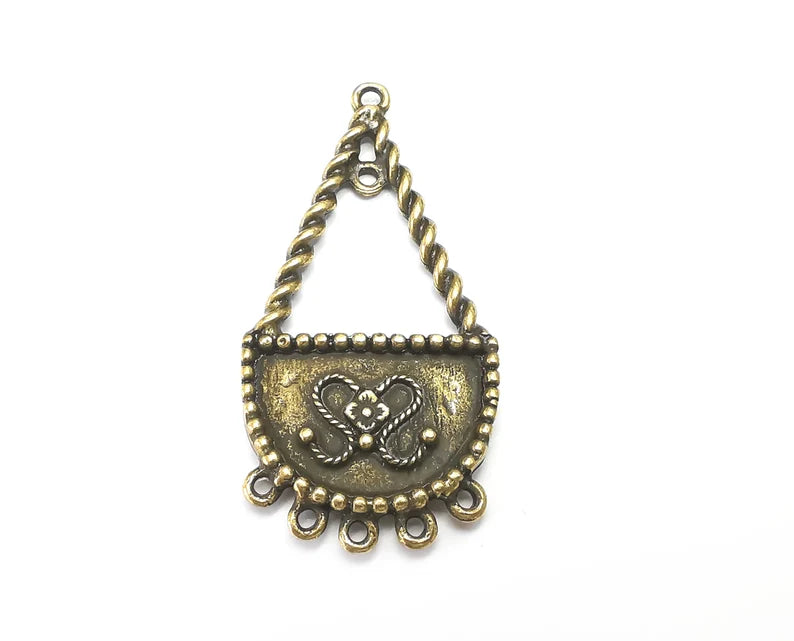 Flower Charms, Connector Antique Bronze Plated Dangle Charms (56x28mm) G33578