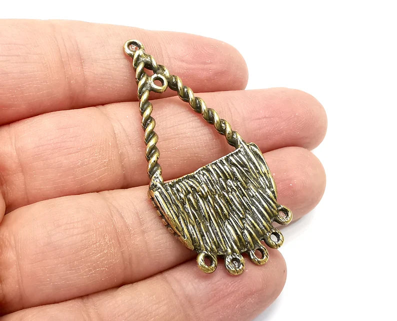 Flower Charms, Connector Antique Bronze Plated Dangle Charms (56x28mm) G33578