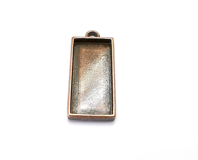 Rectangle Pendant Blanks, Resin Bezel Bases, Mosaic Mountings, Dry flower Frame, Polymer Clay base, Antique Copper Plated (35x16mm) G33579