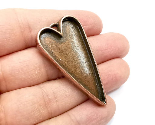Long Heart Pendant Blanks, Resin Bezel Bases, Mosaic Mountings, Dry flower Frame, Polymer Clay base, Antique Copper Plated (48x24mm) G33580