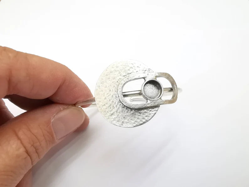 Bracelet Bezel Cuff Blank Resin Bezel Cabochon Base Settings Antique Silver Plated Brass Adjustable Bracelet (8mm Bezel) G27405