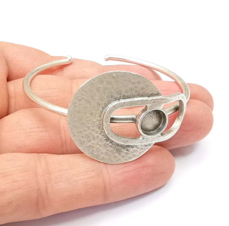 Bracelet Bezel Cuff Blank Resin Bezel Cabochon Base Settings Antique Silver Plated Brass Adjustable Bracelet (8mm Bezel) G27405