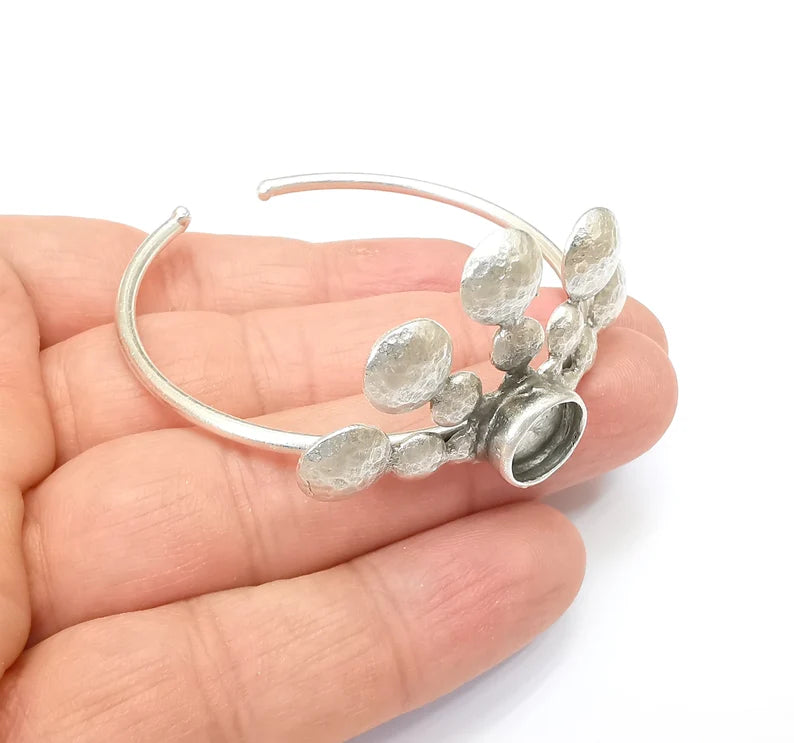 Bracelet Bezel Cuff Blank Resin Bezel Cabochon Base Settings Antique Silver Plated Brass Adjustable Bracelet (10mm Bezel) G33584