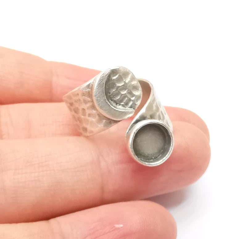 Crescent Ring Setting Blank Cabochon Mounting Adjustable Ring Base Bezel Antique Silver Plated Brass (8mm) G33587