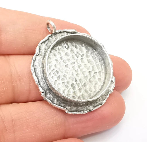 Hammered Pendant Blanks, Resin Bezel, Cabochon Bases, Mosaic Mountings, Dry flower Frame, Polymer Clay, Antique Silver Brass (25mm) G33588