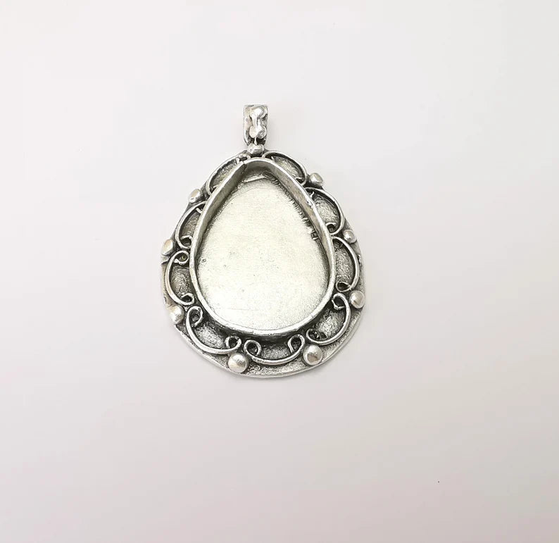 Drop Pendant Blanks, Resin Bezel, Cabochon Bases, Mosaic Mountings, Dry flower Frame, Polymer Clay, Antique Silver Brass (30x20mm) G33592