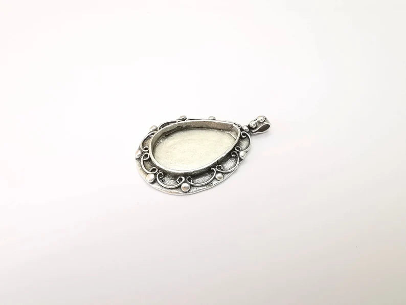 Drop Pendant Blanks, Resin Bezel, Cabochon Bases, Mosaic Mountings, Dry flower Frame, Polymer Clay, Antique Silver Brass (30x20mm) G33592