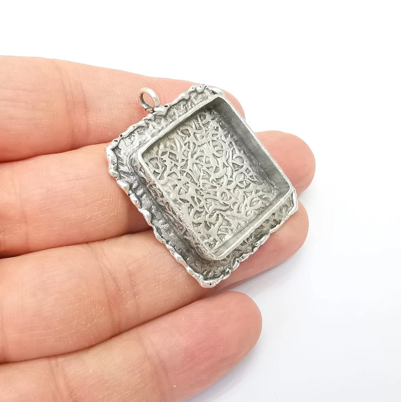 Hammered Pendant Blanks, Resin Bezel, Cabochon Bases, Mosaic Mountings, Dry flower Frame, Polymer Clay, Antique Silver Brass (25mm) G33597