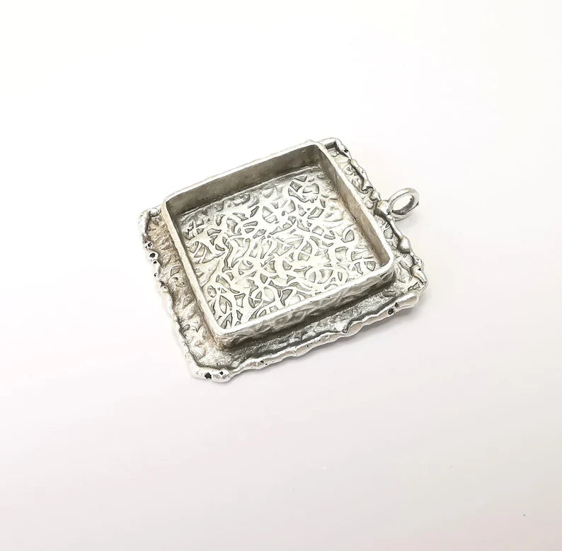 Hammered Pendant Blanks, Resin Bezel, Cabochon Bases, Mosaic Mountings, Dry flower Frame, Polymer Clay, Antique Silver Brass (25mm) G33597