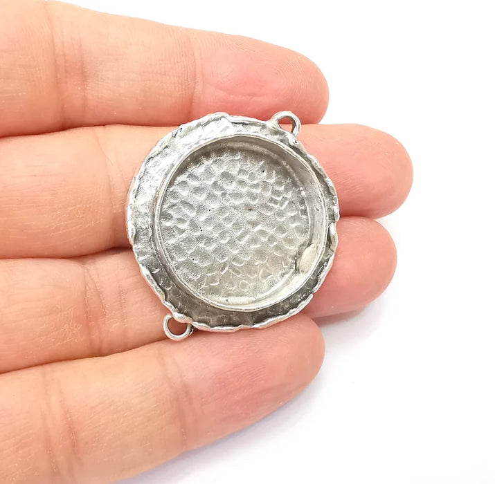 Hammered Pendant Connector Blanks, Resin Bezel, Cabochon Bases Mountings, Dry flower Frame, Polymer Clay, Antique Silver Brass (25mm) G33601