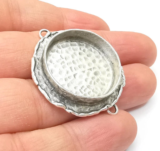 Hammered Pendant Connector Blanks, Resin Bezel, Cabochon Bases Mountings, Dry flower Frame, Polymer Clay, Antique Silver Brass (25mm) G33601