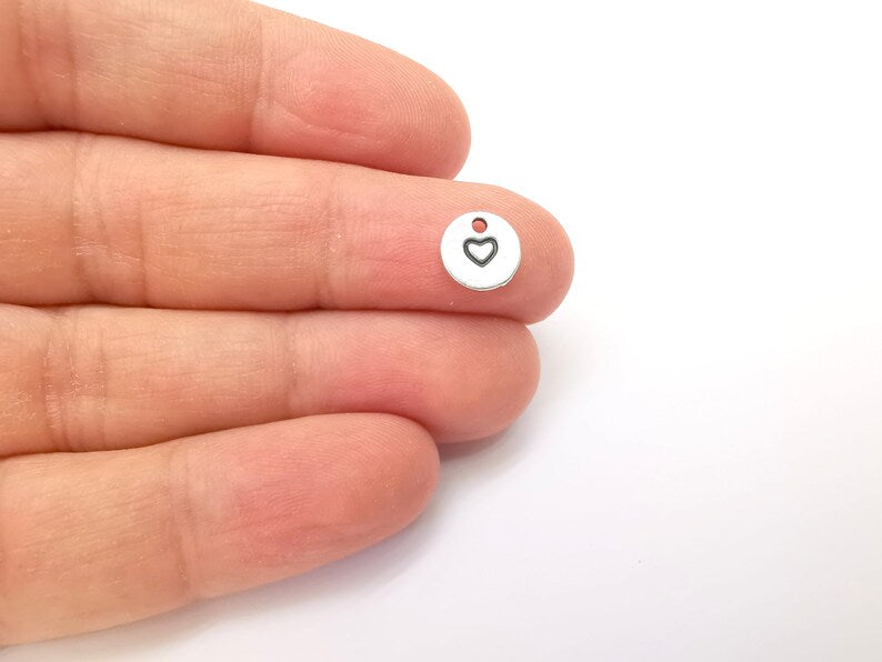 10 Heart Charms Antique Silver Plated Love Charms (8mm) G33605