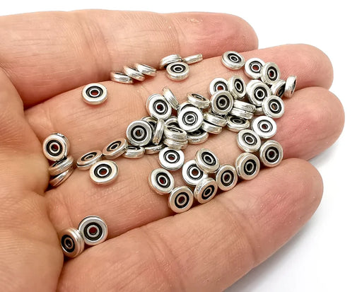 10 Round Rondelle Beads Antique Silver Plated Metal Beads (6mm) G33508